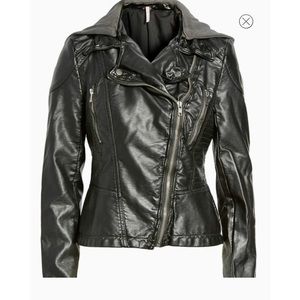 Hooded Faux Leather Moto Jacket - Free People